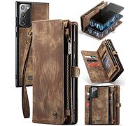 UFinetech Détachable 2 en 1 Portefeuille Coque pour Samsung Galaxy Note 20 Portable Design Magnétique TPU Cuir Support Folio Fentes pour Cartes Cordon Fermeture éclair Etui pour Galaxy Note 20, Marron