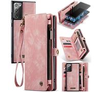 UFinetech Détachable 2 en 1 Portefeuille Coque pour Samsung Galaxy Note 20 Portable Design Magnétique TPU Cuir Support Folio Fentes pour Cartes Cordon Fermeture éclair Etui pour Galaxy Note 20 5G Rose