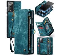 UFinetech Détachable 2 en 1 Portefeuille Coque pour Samsung Galaxy Note 20 Portable Design Magnétique TPU Cuir Support Folio Fentes pour Cartes Cordon Fermeture éclair Etui pour Galaxy Note 20 5G Bleu