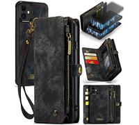 UFinetech Detachable Coque iPhone 11 Portefeuille Portable Fine Luxe Design Cuir TPU Bumper Carte Magnétique Flip Folio Fermeture éclair Cordon 2 en 1 2020 Pochette Etui iPhone 11 6.1 Femme Homme Noir