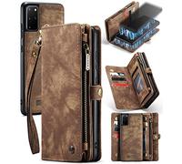 UFinetech Détachable Coque Samsung Galaxy S20 Plus Portable Design Portefeuille TPU Cuir Support Magnétique Flip Folio Fentes Carte Fermeture Cordon 2 en 1 Étui Housse Samsung Galaxy S20+ 5G Marron