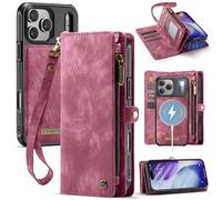 UFinetech Étui Portefeuille Magnétique pour iPhone 17 Pro Max - Coque Détachable en Cuir Antichoc avec Blocage RFID, 8 Emplacements Cartes et Poche Zippée, Élégante et Pratique, Rouge
