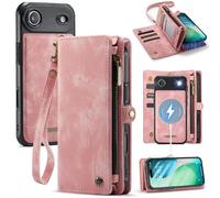 UFinetech Étui Portefeuille Magnétique pour iPhone Air - Coque Détachable en Cuir Antichoc avec Blocage RFID, 8 Emplacements Cartes et Poche Zippée, Élégante et Pratique, Rose