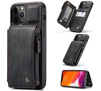 UFinetech Magnétique 2 en 1 Portefeuille Coque iPhone 12 Pro Portable Design TPU Cuir Support Carte Imperméable Fermeture éclair Blocage RFID Charge sans Fil Étui iPhone 12 Pro 6.1 2020 Fille Homme