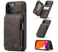 UFinetech Magnétique 2 en 1 Portefeuille Coque iPhone 12 Pro Portable Design TPU Cuir Support Carte Imperméable Fermeture éclair Blocage RFID Charge sans Fil Étui iPhone 12 Pro 6.1 2020 Fille Homme