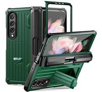 UFinetech Protection Forte et Anti-Choc Coque pour Samsung Galaxy Z Fold 3, Anti-Rayures, Design de Trolley Pliable, Emplacement pour Stylo & Support, Protection d'Écran, sans Fil - Vert Militaire
