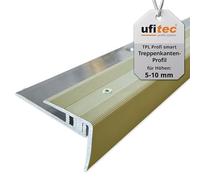 ufitec® Profi Smart Système de profilés pour sols en vinyle - adapté pour des épaisseurs de revêtement de 5 à 9 mm - ALU anodisé - ARGENT - (Or clair, profil pour marches | Longueur : 90 cm)