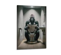 UFJWK55F99 Poster décoratif sur toile avec photo d'un gorille lisant un journal sur les toilettes - Poster mural et image d'art moderne pour chambre à coucher - Style cadre - 40 x 60 cm