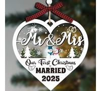 Uflashmi Décoration en bois « Our First Christmas Married » 2025 - Décoration de Noël en bois - Cadeau de mariage pour couples mariés 2025