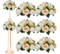 Uflower 6 pièces fleurs artificielles boule pièce maîtresse décorations de Table boule de Rose pour fête de mariage arrangements floraux décor à la maison white blue