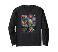 UFO Alien Art on America 250 Anniversaire 4 Juillet Drapeau USA Manche Longue