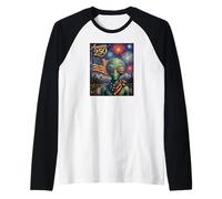UFO Alien Art on America 250 Anniversaire 4 Juillet Drapeau USA Manche Raglan