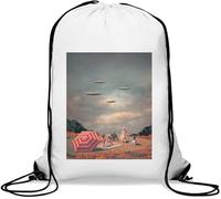 UFO Alien Invasion Rétro Style Vintage Affiche Gym Sack Casual Sac à Cordon Blanc