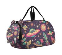UFO Aliens Rockets Petit sac de sport avec compartiment à chaussures léger pour garçons et filles Violet