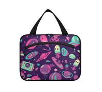 UFO Aliens Rockets Trousse de toilette de voyage à suspendre avec crochet, trousse de soins de la peau pliable pour maman Bolsa para maquillaje L