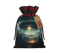 Ufo At Night Print Sac cadeau réutilisable avec cordon de serrage respectueux de l'environnement