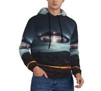 Ufo At Night Print Sweat à capuche polyvalent léger à manches longues pour homme, noir, Medium