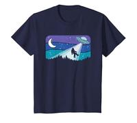 UFO Bigfoot Abduction Funny Sasquatch Vintage Flying Saucer T-Shirt, Enfant, Bleu Marine, 4 Ans