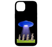 UFO Funny UFO Easter Island mystère Moai Statues Volantes Soucoupe Volante Coque pour iPhone 14 Plus