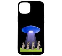 UFO Funny UFO Easter Island mystère Moai Statues Volantes Soucoupe Volante Coque pour iPhone 15 Plus