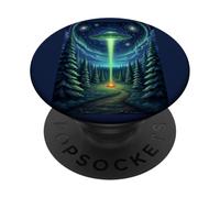 UFO in Forest Campfire Nature Camping Soucoupe Volante UAP PopSockets PopGrip Adhésif