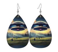 UFO Landing Boucles d'oreilles en cuir Forme de larme élégante, parfait pour les femmes, et un excellent choix de décoration pour les fêtes et les vacances.