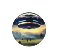 UFO Landing Lot de 4 désodorisants pour voiture - Cartes à suspendre durables parfumées à la lavande pour intérieur de véhicule, décoration parfumée imprimée double face pour voiture, maison, armoires