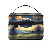 UFO Landing Trousse de maquillage de voyage portable (22,9 x 16,5 x 15,7 cm), grande trousse de maquillage pour femmes, sac de rangement pour filles