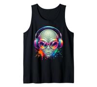 UFO UAP Alien Portant des écouteurs et des Lunettes de Soleil EDM Rave Art Débardeur