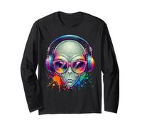 UFO UAP Alien Portant des écouteurs et des Lunettes de Soleil EDM Rave Art Manche Longue