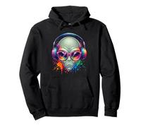 UFO UAP Alien Portant des écouteurs et des Lunettes de Soleil EDM Rave Art Sweat à Capuche