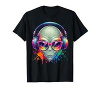 UFO UAP Alien Portant des écouteurs et des Lunettes de Soleil EDM Rave Art T-Shirt