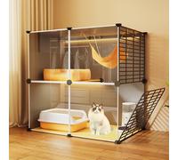 UFOOU Cage pour Chat, enclos pour Chat, Parc d'intérieur pour Chat en Fil métallique, Cage en métal pour 1 à 2 Chats, Cochon d'Inde, Furet, Petits Animaux(74 * 47 * 72cm)