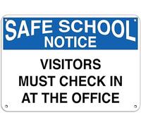 UFRUDR Panneau d'avertissement en métal « Safe School Notice Visitors Must Check in at The Office » - Décoration murale vintage pour maison, ferme, bar, café, club, 20,3 x 30,5 cm