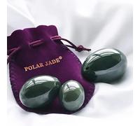 Œufs de Jade Néphrite ensemble de 3-pièces, 3 tailles, grande, moyenne et petite, Percé, pour Massage du Yoni, Renforcement PC-Muscles ou guérison par l’énergie de cristal, excellent cadeau, Polar Jade