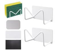 UFURMATE 2 pièces Porte-éponge magnétique à séchage rapide avec bac à évier à bandes magnétiques et plaques en fer Support à éponge autocollant en acier inoxydable pour évier de cuisine (Blanc)