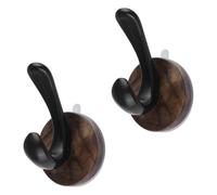 UFURMATE Lot de 2 crochets à ventouse sans perçage en bois de noyer naturel pour salle de bain, cuisine, verre, miroir, carrelage (noir)