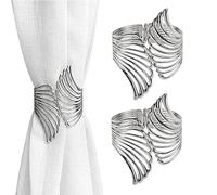 UFURMATE Lot de 2 embrasses de rideaux en alliage de zinc créatives - Boucles de corde à ressort - Embrasses décoratives pour la maison et le bureau (ailes creuses argentées)