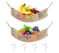 UFURMATE Lot de 2 hamacs à fruits en macramé - En coton - Pour ranger des légumes - Économie d'espace - Décoration de cuisine avec crochets