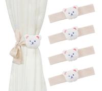 UFURMATE Lot de 4 embrasses de rideaux en coton avec ours brodé pour la maison (ours blanc)