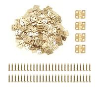 UFURMATE Lot de 50 mini charnières en laiton à 180 degrés avec vis pour boîte à bijoux, maison de poupées (doré, 8 x 10 mm)