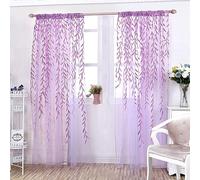Ufurty Lot de 2 Rideaux de fenêtre en Tulle avec Feuilles de Saule pour Salon, Chambre à Coucher, Balcon