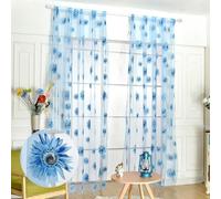 Ufurty Lot de 2 Rideaux de fenêtre en Tulle avec Motif Tournesol pour Salon, Chambre à Coucher, Balcon - Passe-Tringle (Fleur Bleue, 100 x 200 cm)