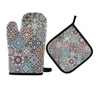Ufuson Ensemble de maniques vintage rétro abstraites en mosaïque orientale carrée pour cuisine, pâtisserie, grillades et barbecue