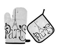 Ufuson Gants de cuisine Pars Tour Eiffel avec doublure en coton matelassé Gris