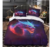 UFVZBNFAN Cyber Dragon Head Parure de Lit 3D Imprimé Microfibre 3 Pièces Éclair Ultra Douce Neon Fantasy Ensemble De Literie Confortable Résistante for Enfants Garçons Ado Double（200x200cm）