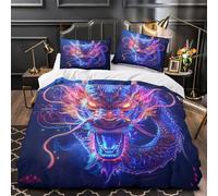 UFVZBNFAN Dragon Head Ensemble De Literie Microfibre Résistante 3D Effet 3 Pièces Taie Douce Neon Fantasy Housse de Couette Ultra Douce Entretien Facile for Hommes Enfants Double（200x200cm）