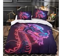 UFVZBNFAN Neon Dragon Linge de Lit Microfibre Hypoallergique 3D Imprimée 3 Pièces Taie Ultra Douce Vibrant Numérique Housse de Couette Confortable Résistante for Enfants Garçons Ado Double（200x200cm）