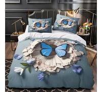 UFVZBNFAN Papillon Breakthrough Housse de Couette 3D Imprimée Microfibre Hypoallergique 3 Pièces 2xTaies Douce Nature Linge de Lit Super Douce Léger for Adolescent King（220x240cm）