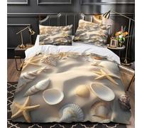 UFVZBNFAN Plage Shells Linge de Lit 3D Imprimé Microfibre Résistante 3 Pièces 2xTaies Douce Natural Coastal Decor Housse de Couette Ultra Douce Entretien Facile for Adolescent Single（135x200cm）